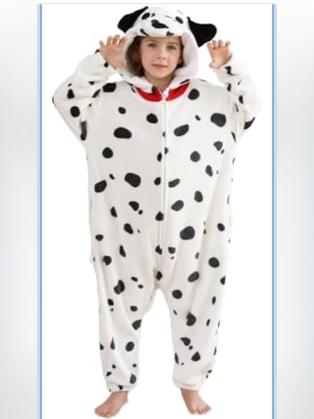 Kids Dalmatian Hooded One-Piece Pajamas - White & Black 7-8 years old - Picture 4 of 5